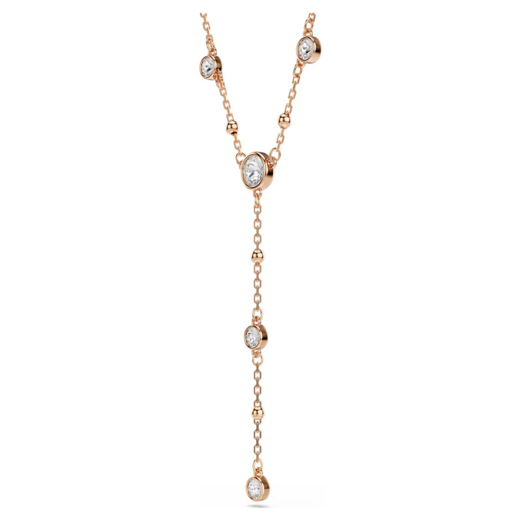 Imber Y necklace Round cut, White, 18K rose gold finish